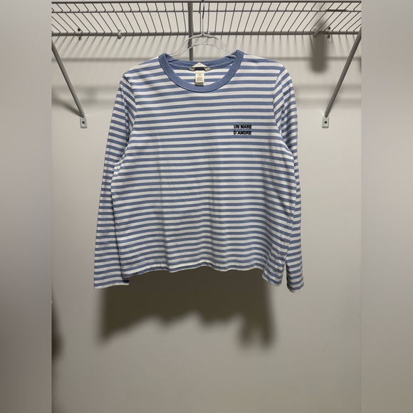 H&M Tops - H&M Women’s Blue and White Striped Long Sleeve Tee Size Large
